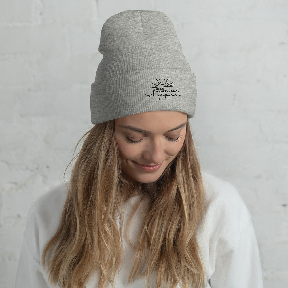 High-Maintenance Hippie Cuffed Beanie in Black