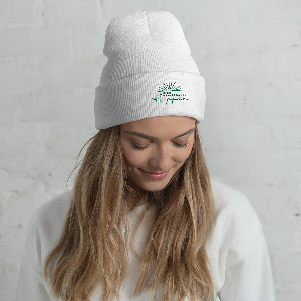 High-Maintenance Hippie Cuffed Beanie in Dark Green