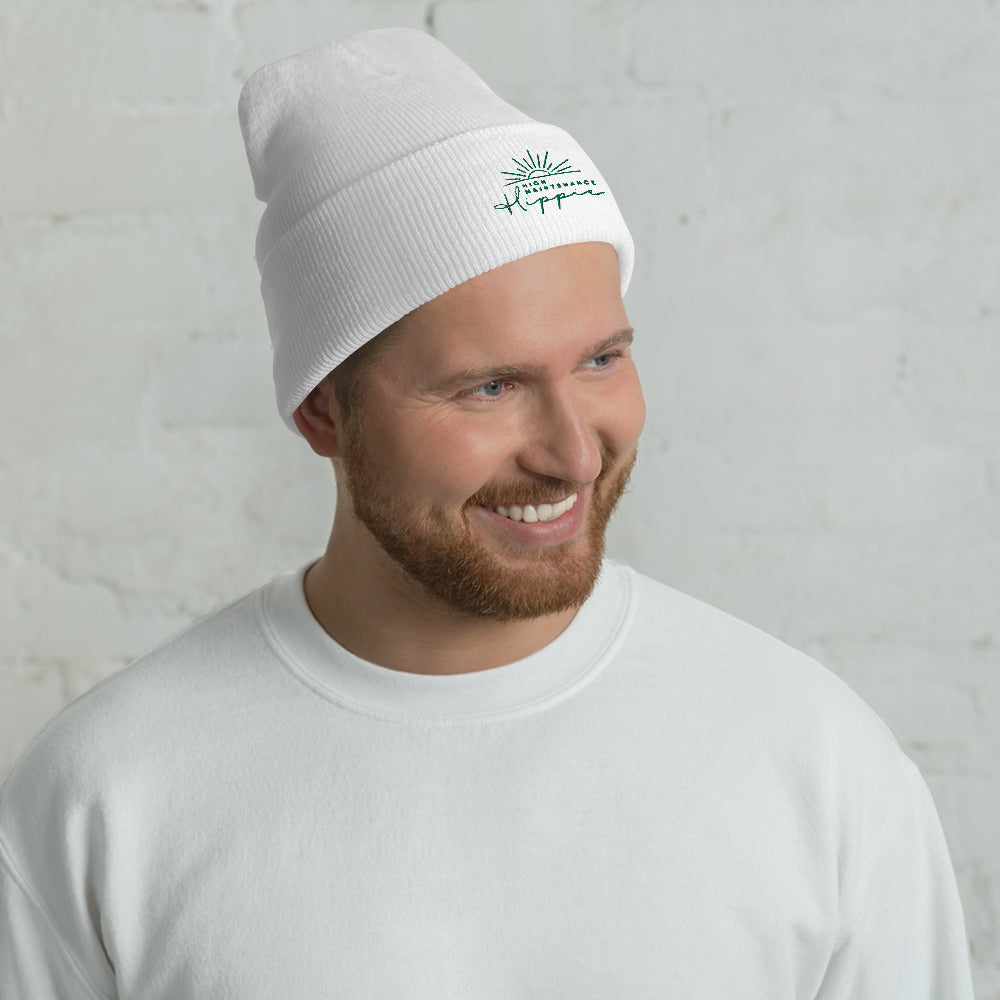 High-Maintenance Hippie Cuffed Beanie in Dark Green