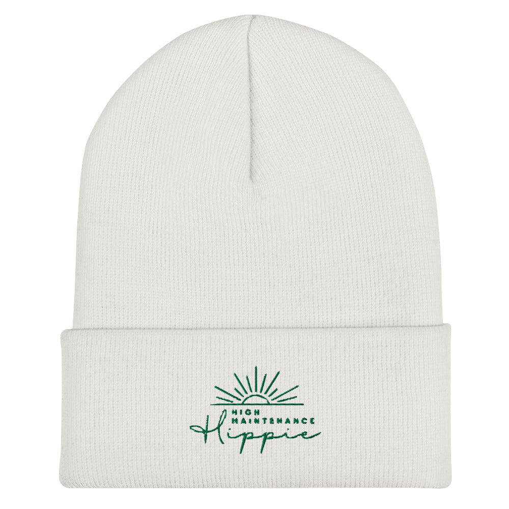 High-Maintenance Hippie Cuffed Beanie in Dark Green