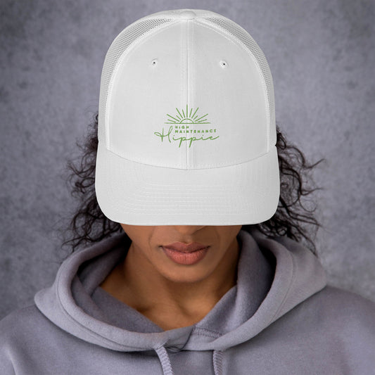 High-Maintenance Hippie Trucker Hat in Light Green