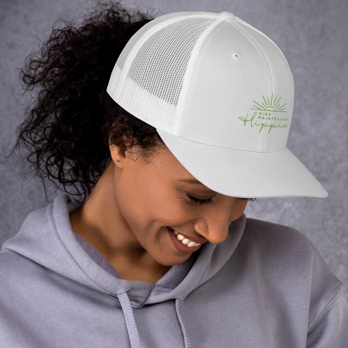 High-Maintenance Hippie Trucker Hat in Light Green