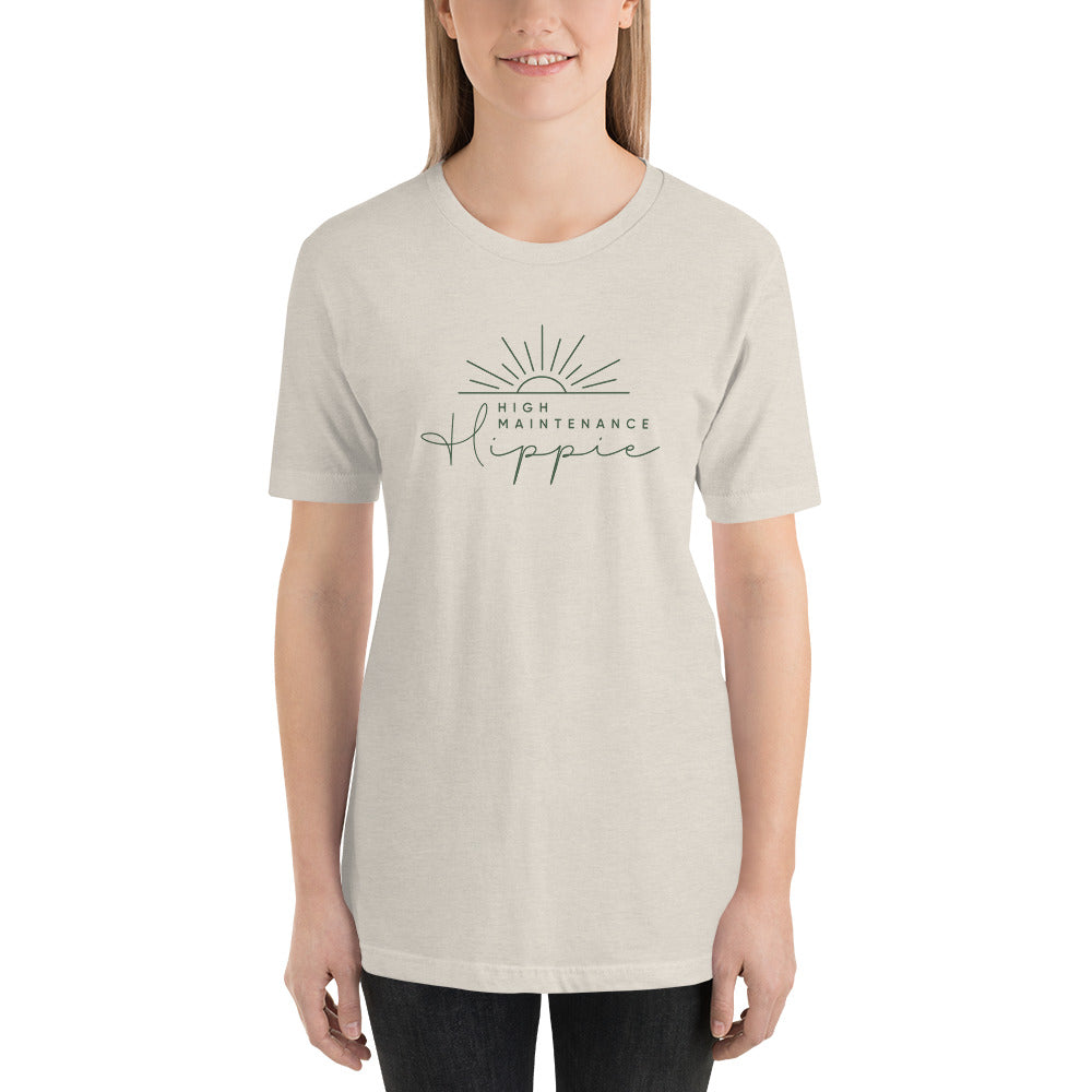 High-Maintenance Hippie Unisex Tee in Dark Green