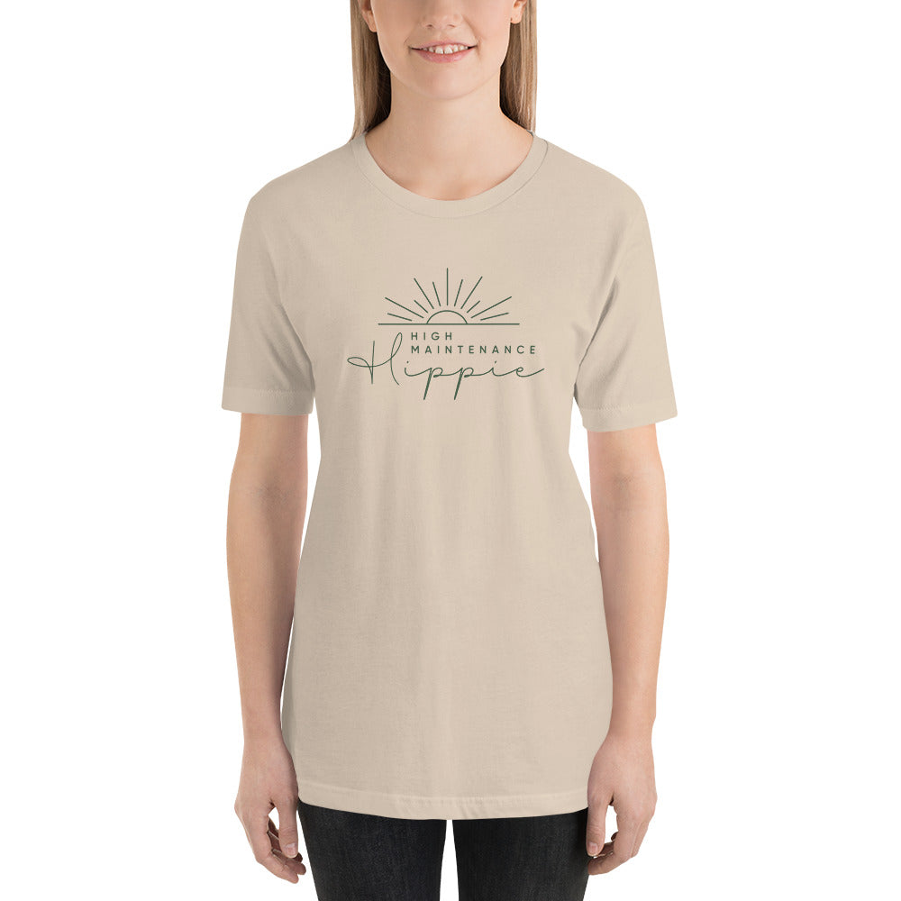 High-Maintenance Hippie Unisex Tee in Dark Green