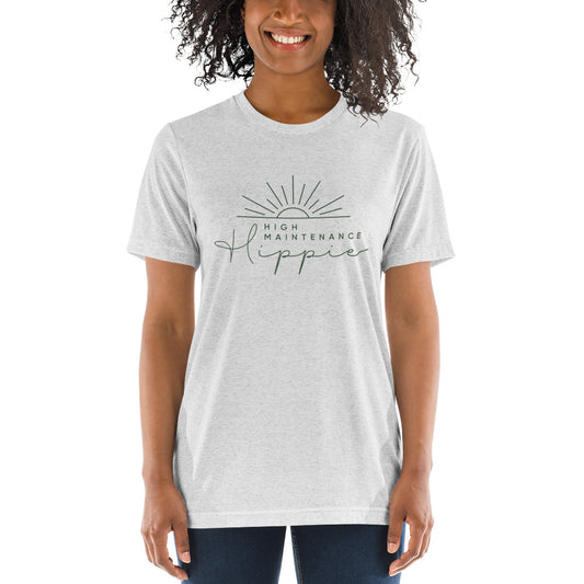 High-Maintenance Hippie Unisex Tri-Blend Tee in Dark Green