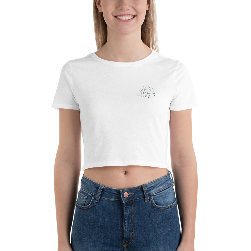 High-Maintenance Hippie Women’s Crop Tee in Dark Green